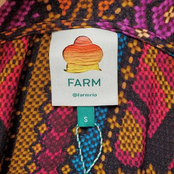 Farm Rio Yawanawa Stripes Long Sleeve Maxi Ankle Dress Red Brown Size Small New - Picture 10 of 13